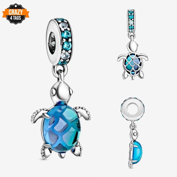 Murano Glass Sea Turtle Dangle Charm - Picture 1 of 13
